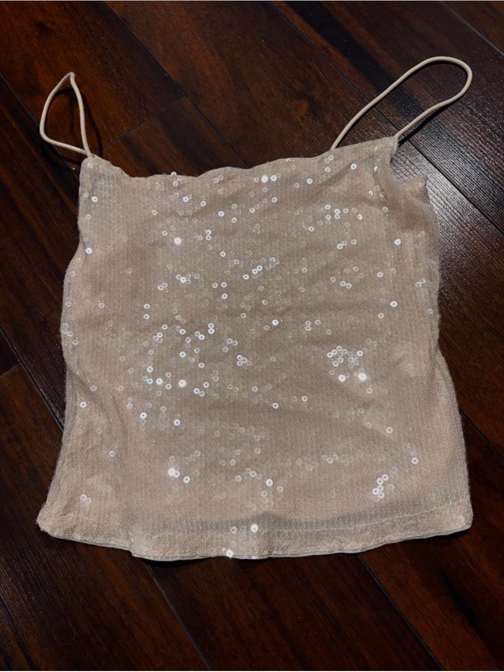 Missguided + Beige Sequin Spaghetti Strap Cami